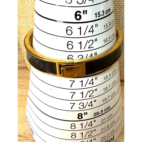 Kate Spade Gold & Black Enamel Hinge Bangle Bracelet With Spade Cutout Design - Picture 2 of 8